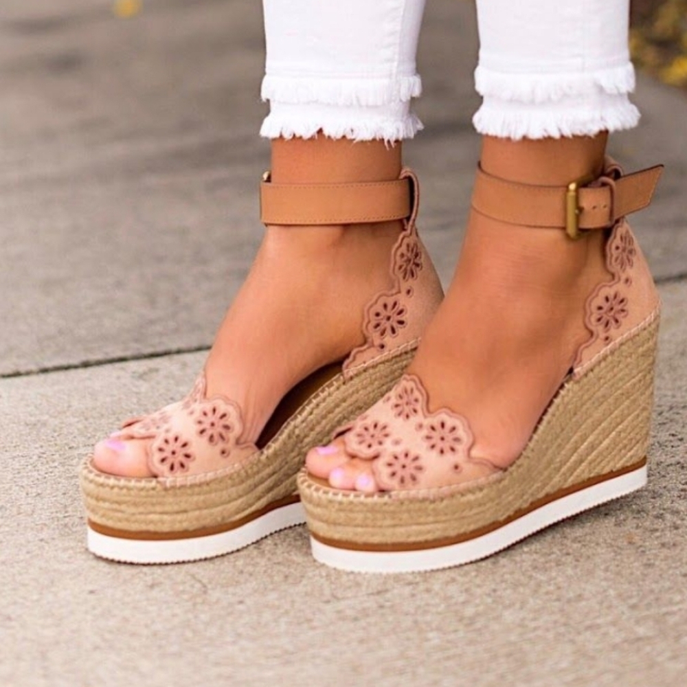 See By Chloe Espadrille Wedge Sandals With Ankle Strap Size 9 US - Picture 1 of 8